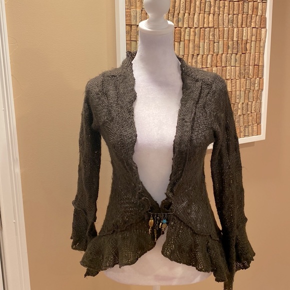 Le Chat Paris Soft Black Mohair Open Knit Sweater, Detailed Pin, Bell Sleeves - Picture 1 of 16